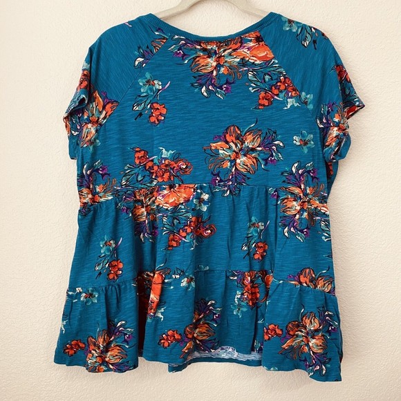 Torrid Shirt Womens Size 1X Floral Teal Peplum Cropped - Picture 2 of 9